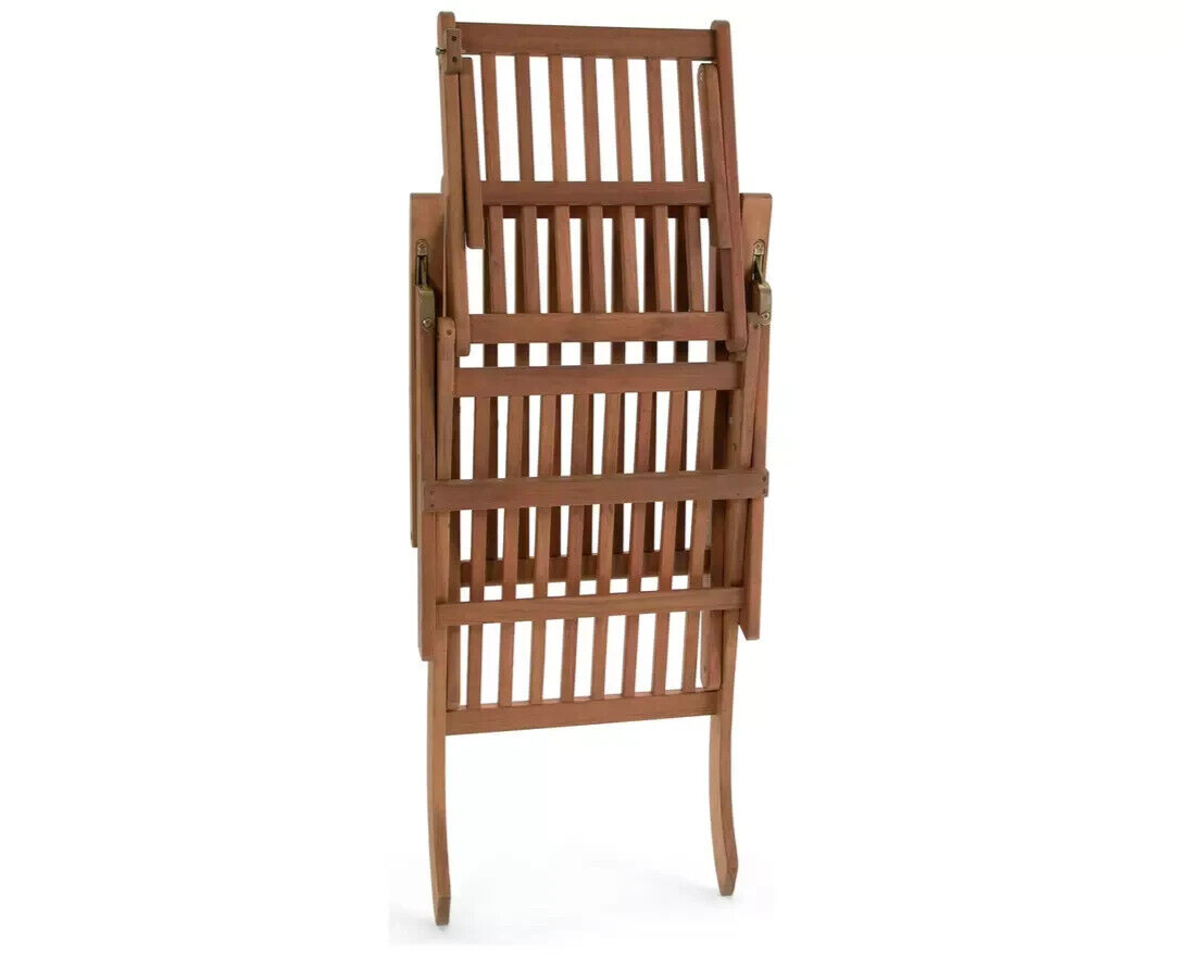 Folding Wooden Sun Lounger - Blue and White