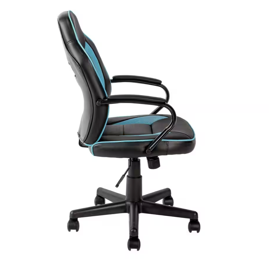 Faux Leather Mid Back Gaming Chair - Blue & Black