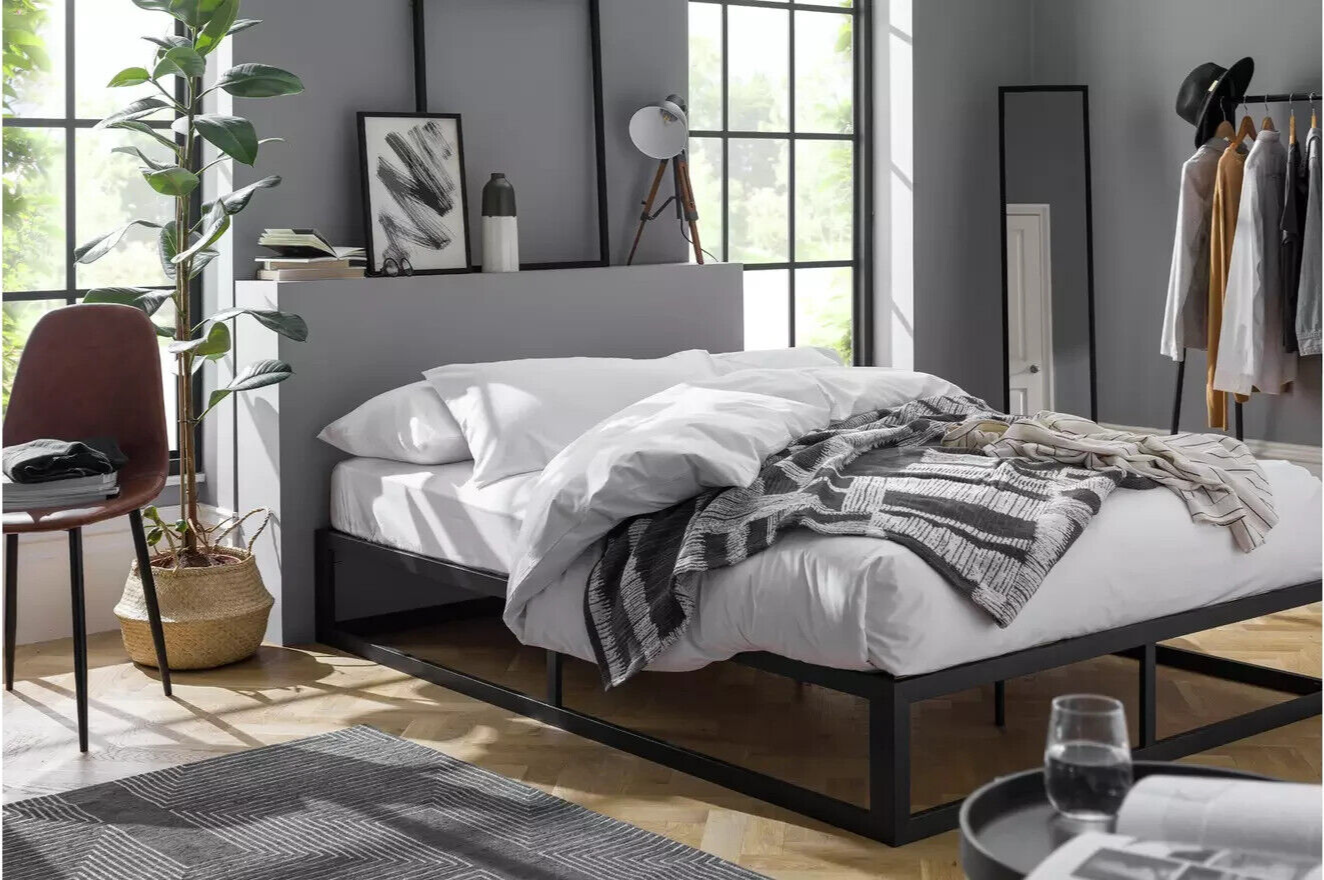 Platform Double Metal Bed Frame - Black | Bedroom Furniture for Teen or Guest Ro