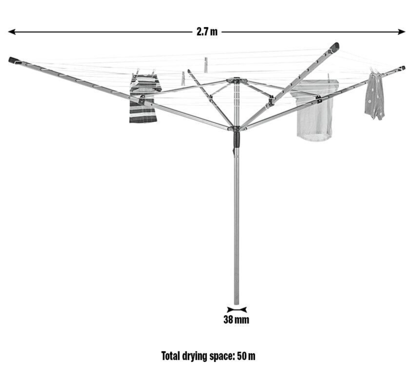 Home 50m 4 Arm Rotary Airer | Outdoor Indoor Clothes Drying Laundry Washing Line