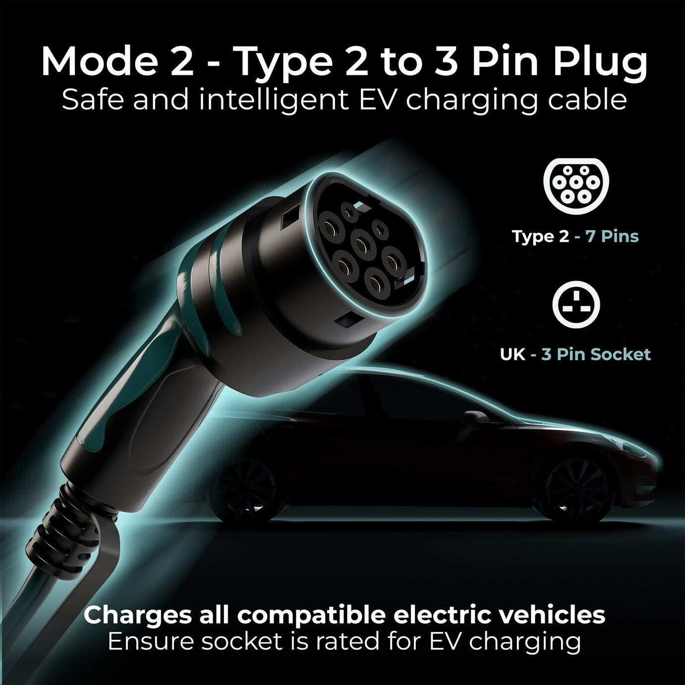 Masterplug 10m Mode 2 EV Charging Cable with 13A 3-Pin Plug