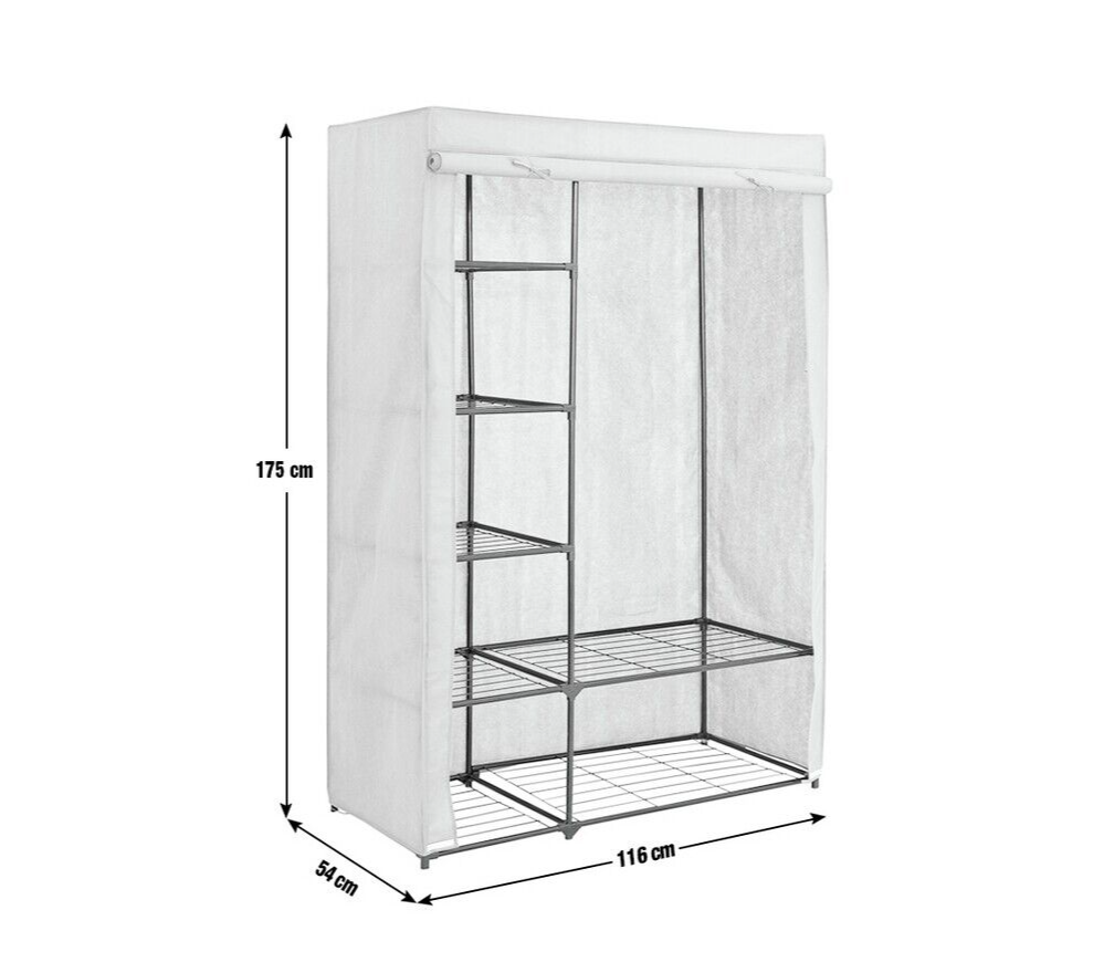 Home Covered Double Wardrobe with Storage - Grey | Bedroom Clothes Organizer