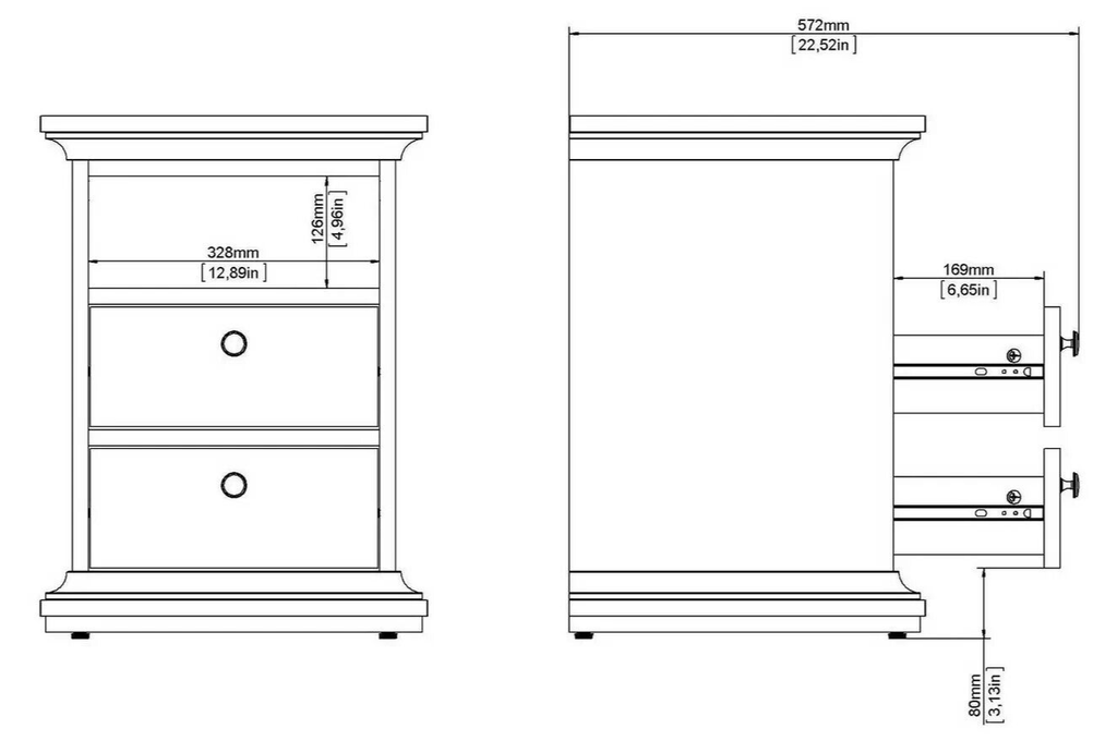 Tvilum Paris 2 Drawer Bedside Table - White ( B grade 33235 )
