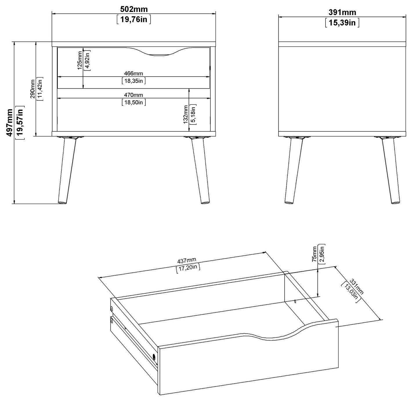 Tvilum 0slo 1 Drawer Bedside Table - White & Oak