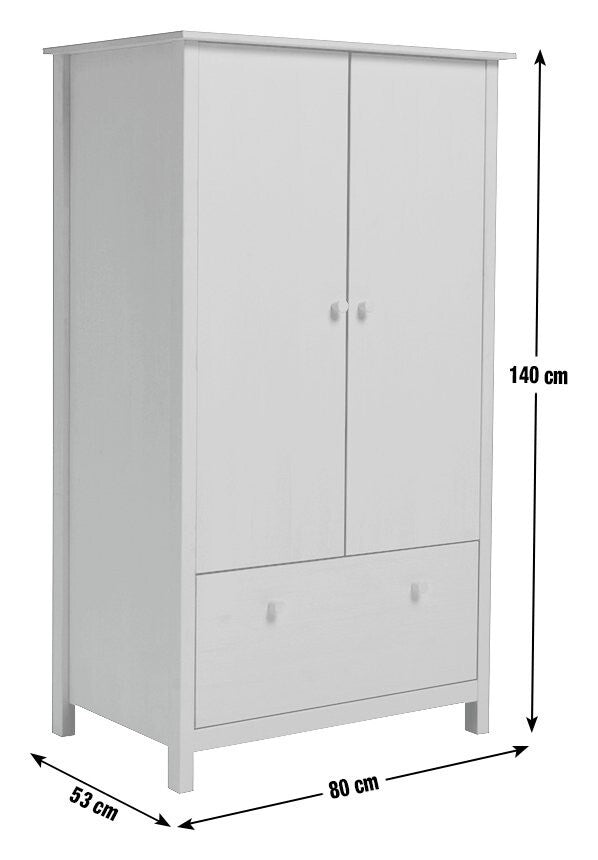 Scandinavia 2 Door 1 Drawer Wardrobe - Navy Blue | Solid Pine Wardrobe, Bedroom
