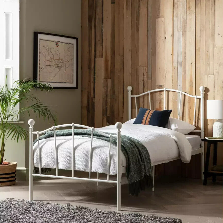 Fleur Single Metal Bed Frame - White