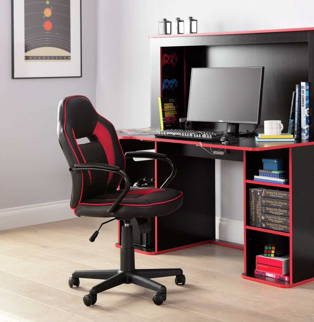 Faux Leather Mid Back Gaming Chair - Red & Black