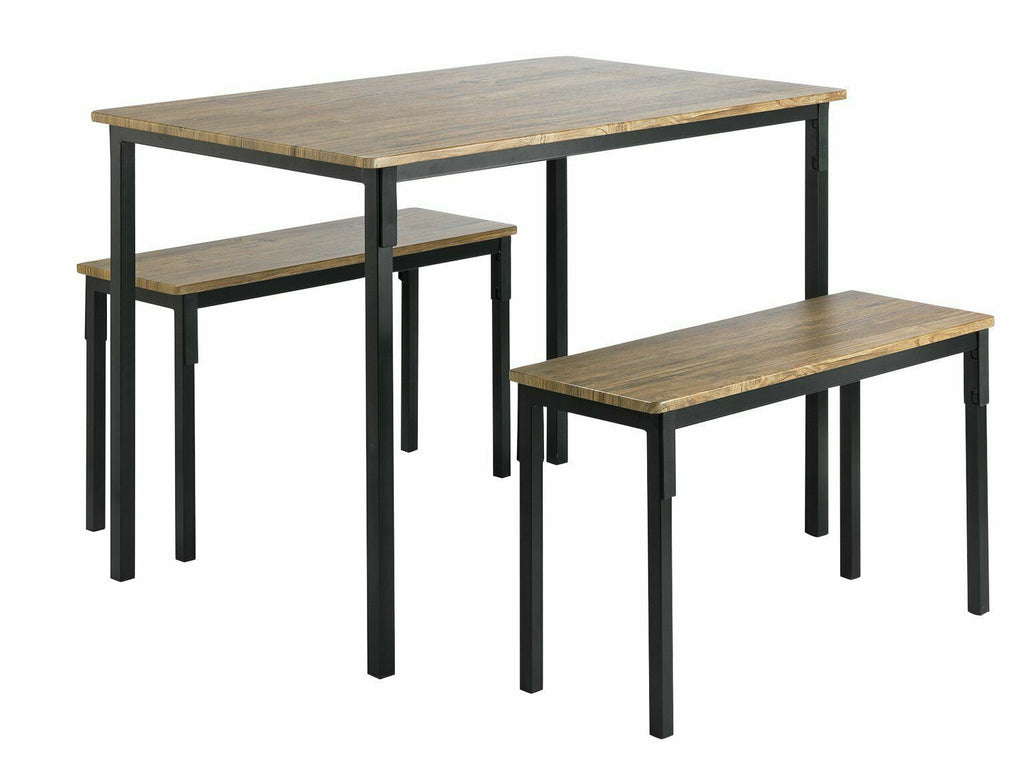 Home Bolitzo Oak Dining Table and 2 Black Benches | Industrial Style Dining Set