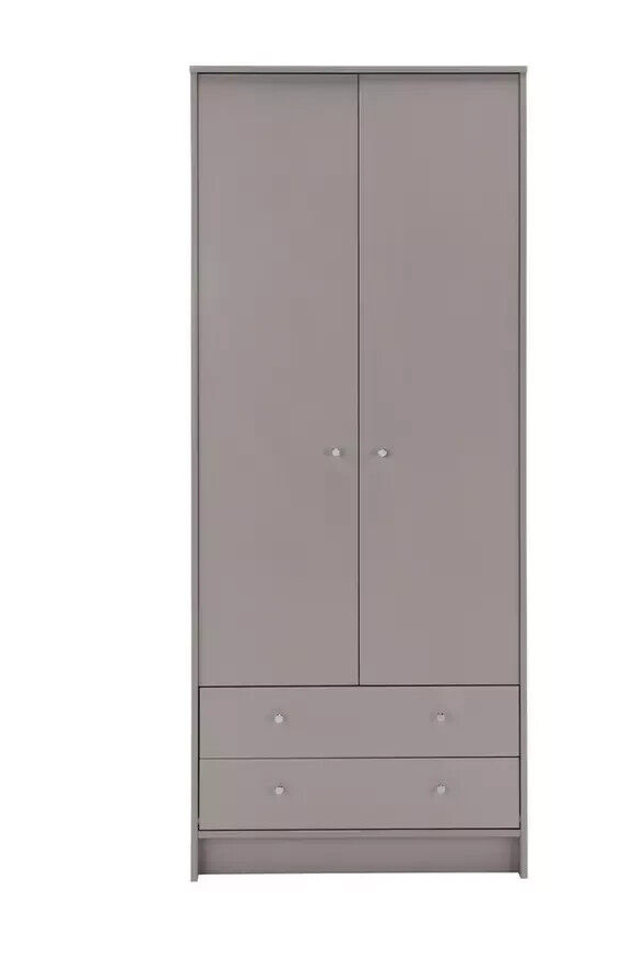 Malibu 2 Door 2 Drawer Wardrobe - Grey |Bedroom Storage Unit for Clothes & Shoes