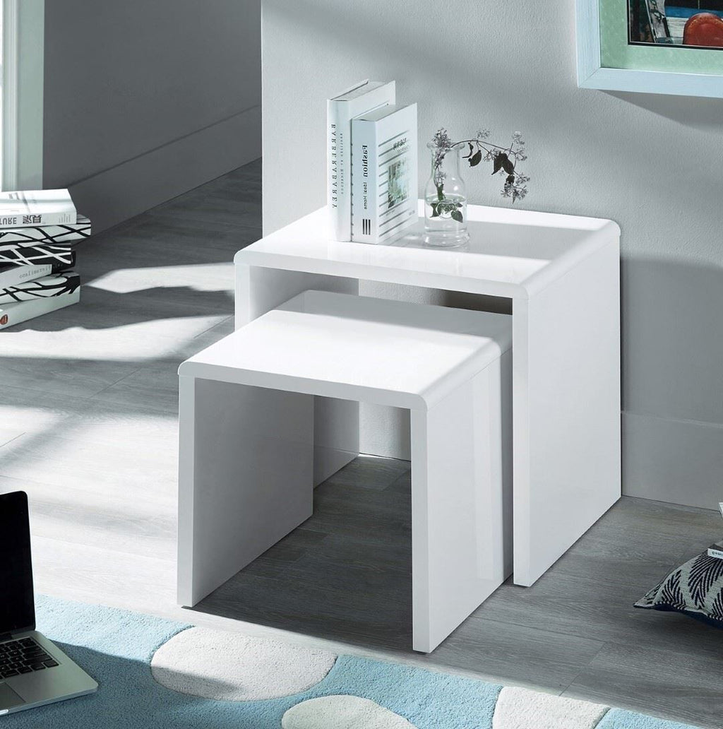 Julian Bowen Manhattan Nest of 2 Tables - White Gloss | Modern Side Tables