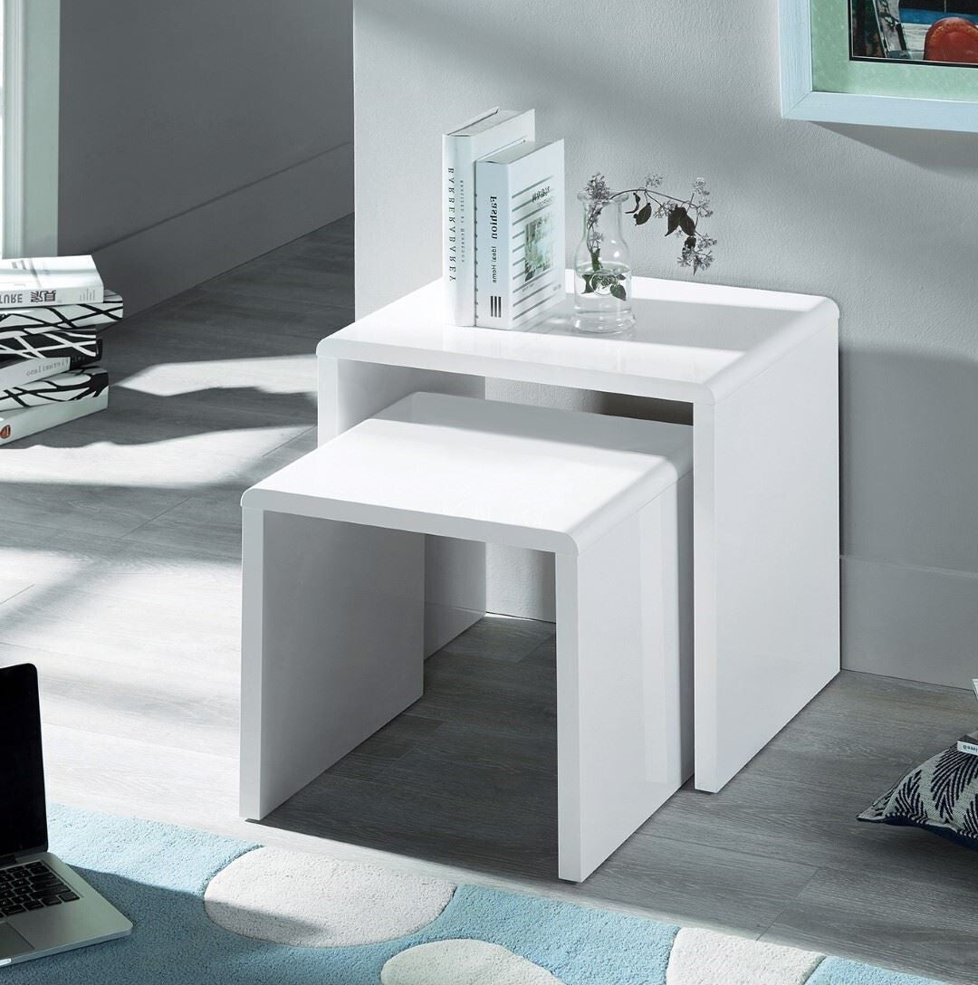 Julian Bowen Manhattan Nest of 2 Tables - White Gloss | Modern Side Tables