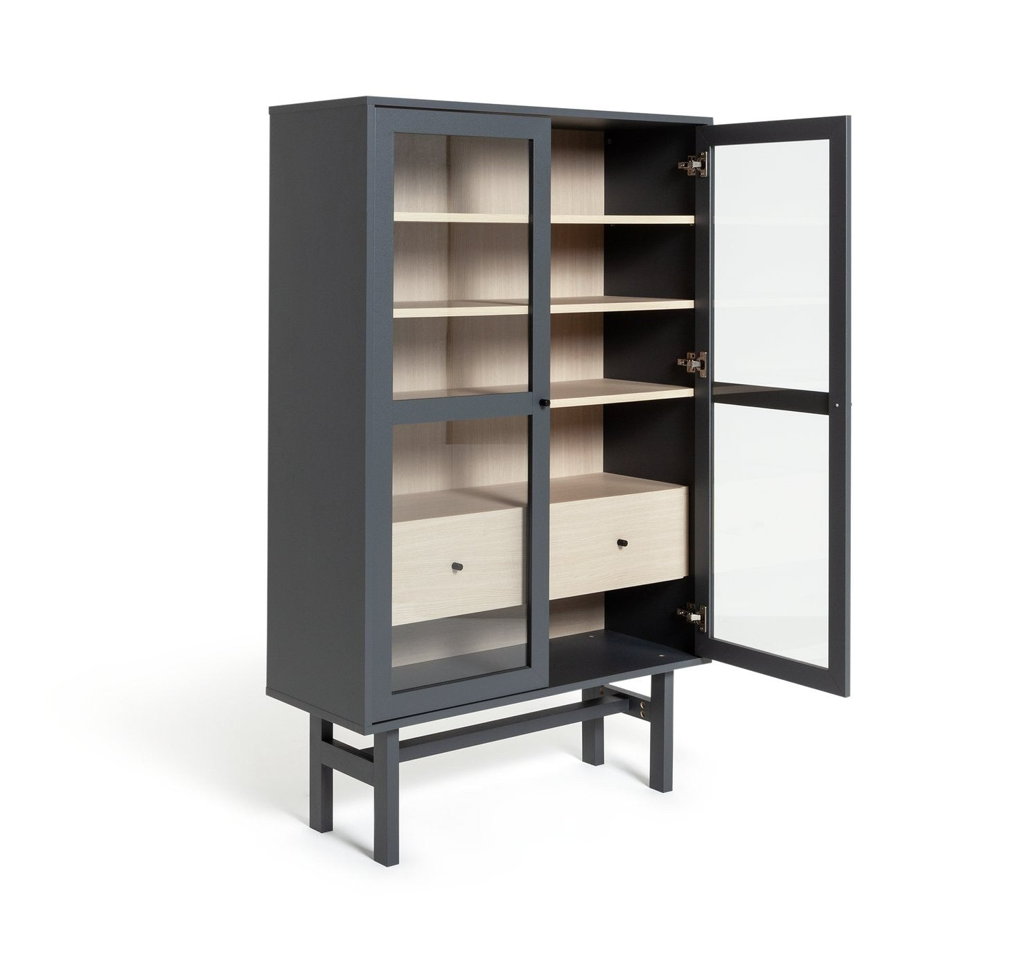 Jadon 2 Door Glass Display Cabinet - Dark Grey | tall glass cabinet