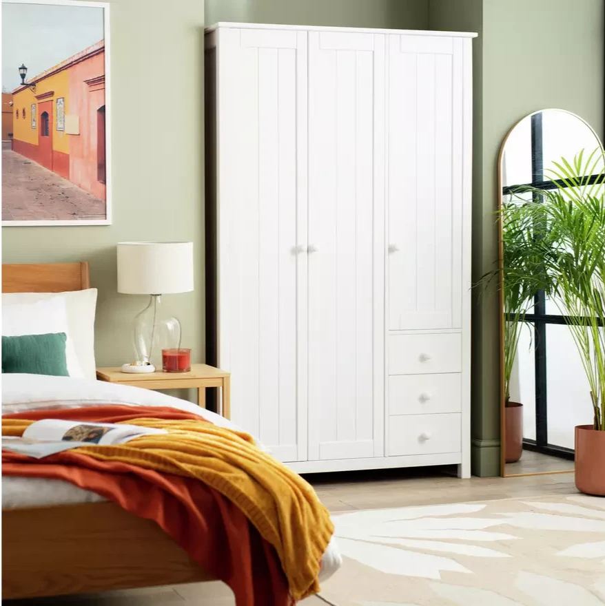 Home Scandinavia 3 door 3 Drawer Wardrobe - White ( B Grade )