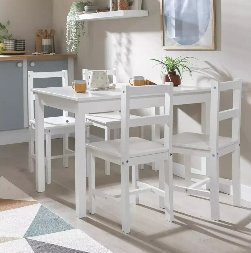 Raye Solid Wood Dining Table & 4 White Chairs