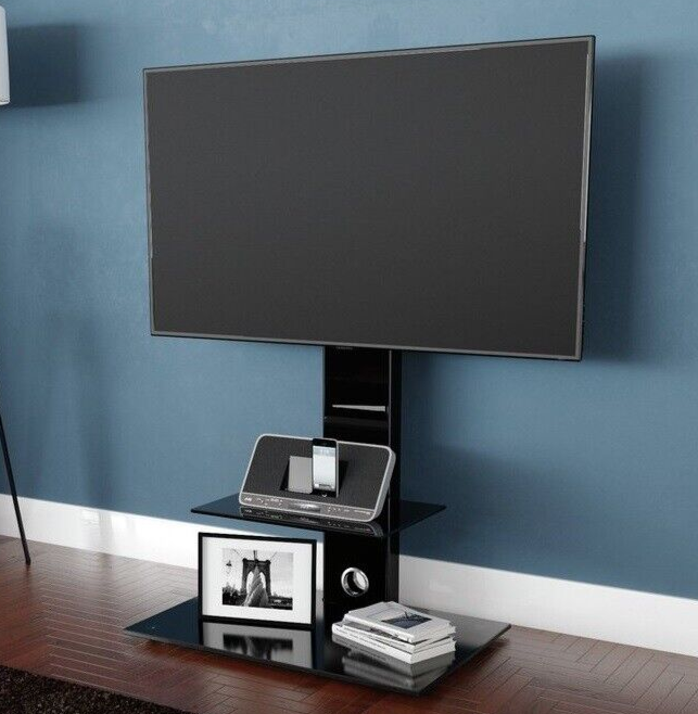 AVF TV Stand With Storage in Black - Up to 65 Inch TV Unit Glass - 70cm Wide