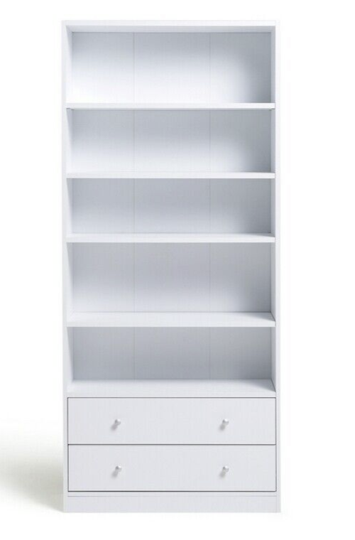 Maine 5 Shelf Bookcase With 2 Drawers Storage Unit Display Cabinet - White