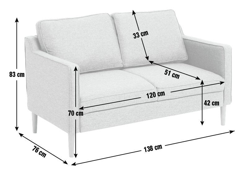 Home Knox Fabric 2 Seater Sofa Charcoal | Compact Living Room Couch Armchair