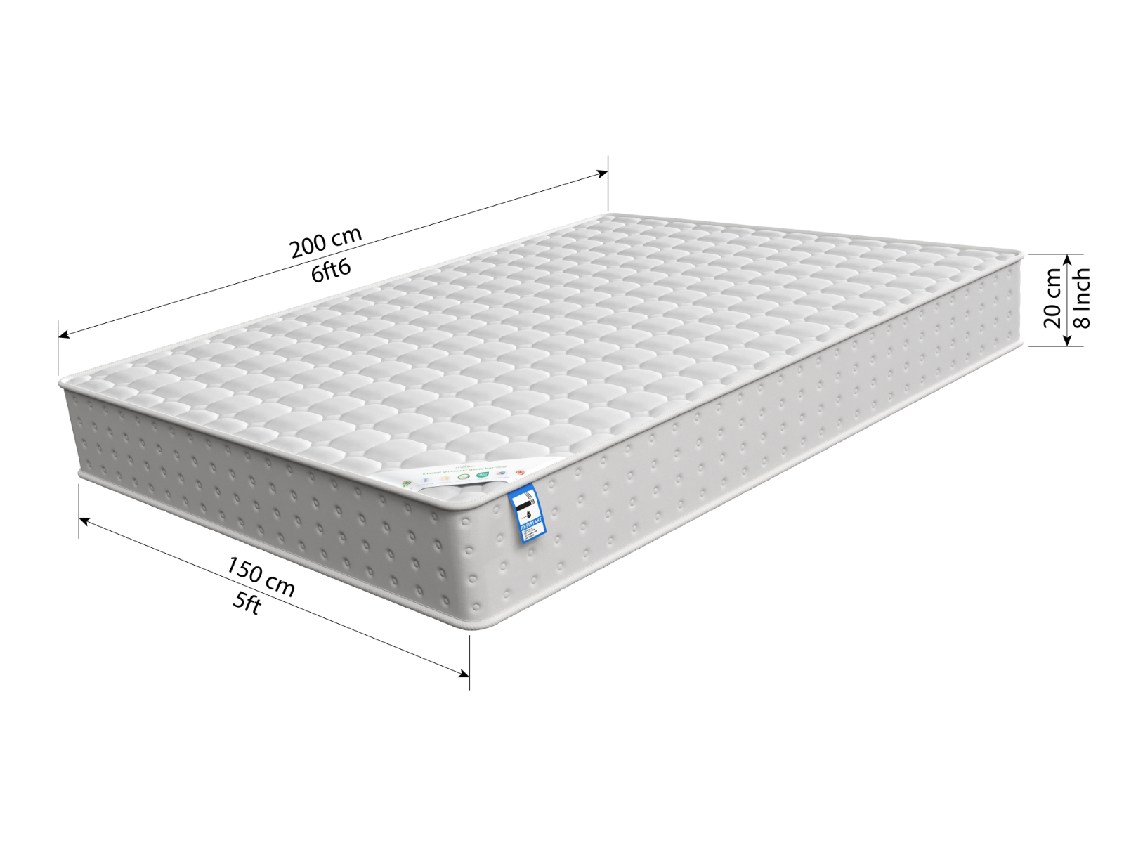 Yani Kingsize Metal Bed Frame - White With Kingsize 1000 Pocket Sprung Mattress