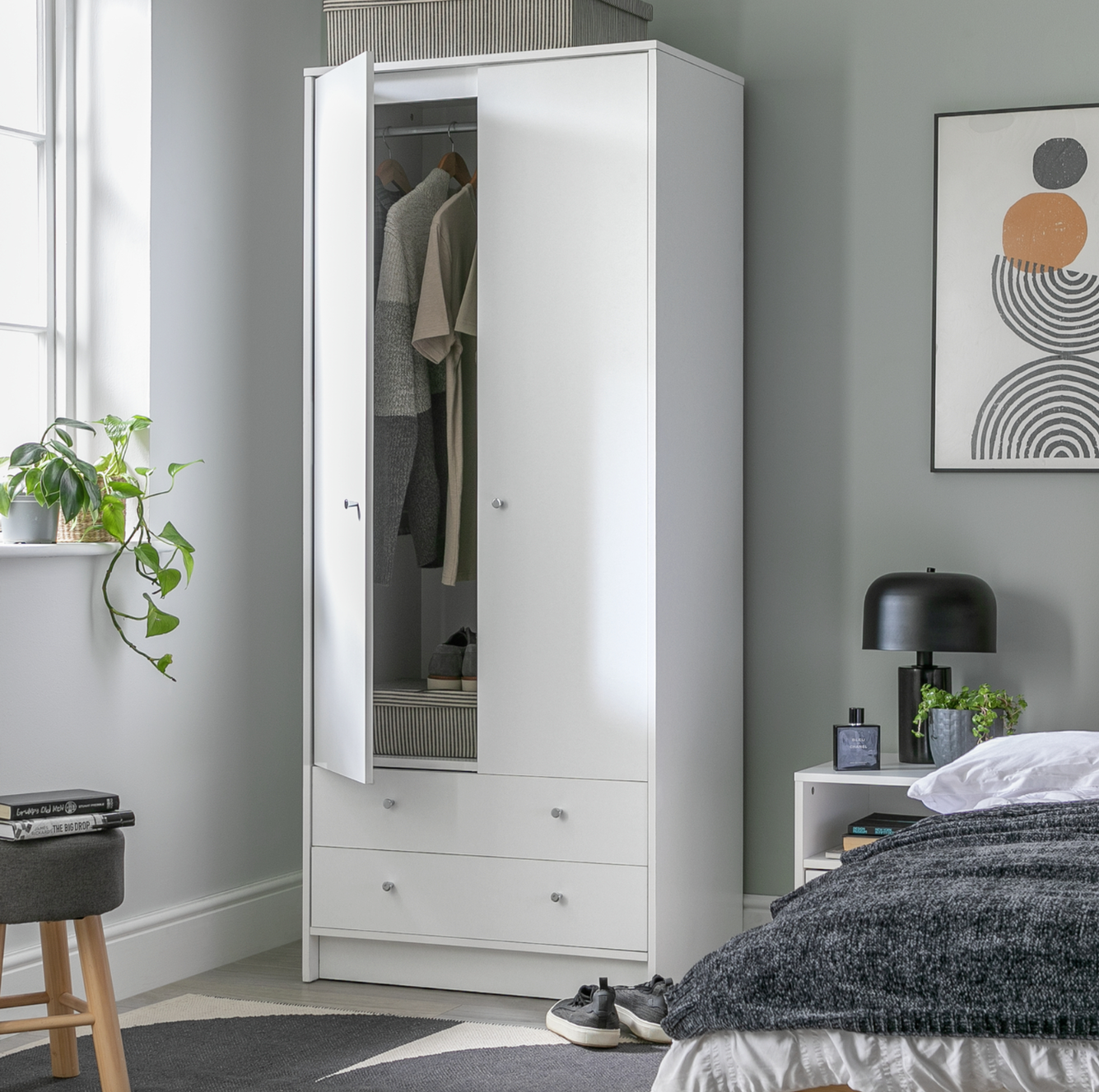 Malibu 2 Door 2 Drawer Wardrobe - White | Spacious Cupboard