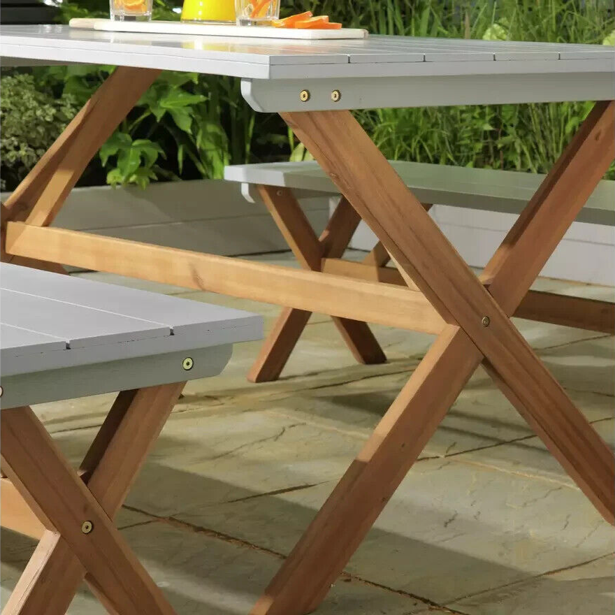 Home Richmond 6 Seater Wooden Patio Set - Grey | Outdoor Garden Dining Furniture