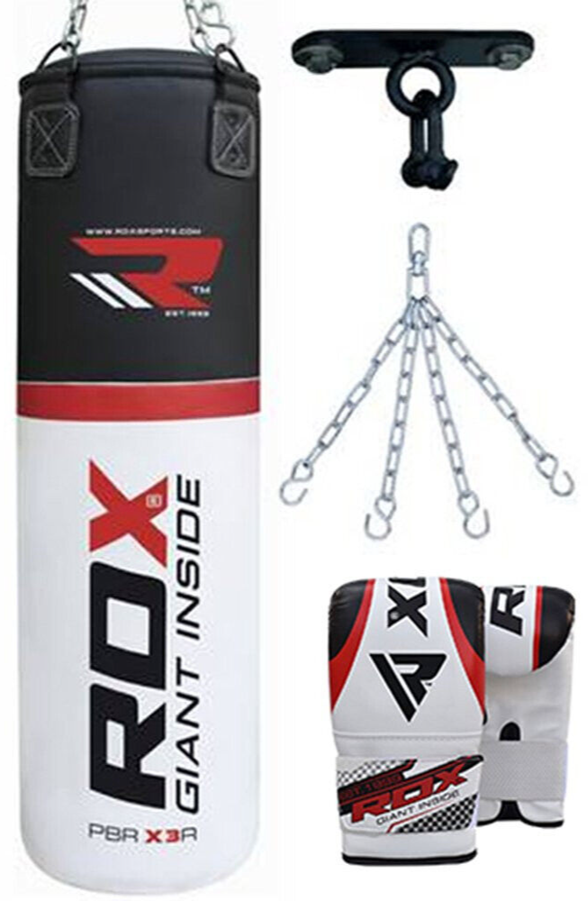 4ft Punchbag with Gloves Chains and Bracket | Boxing Training Set for Home Gym