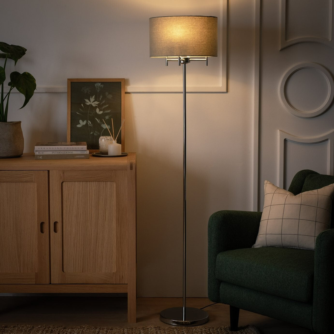 Candelabra Stick Floor Lamp - Chrome & Grey