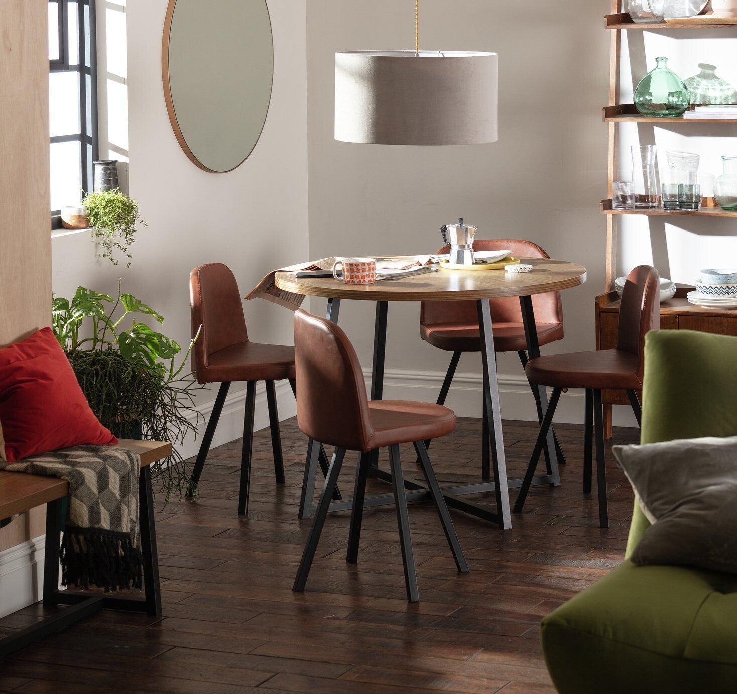 Habitat Nomad Oak Dining Table & 4 Chocolate Chairs | Modern Dining Set for Home