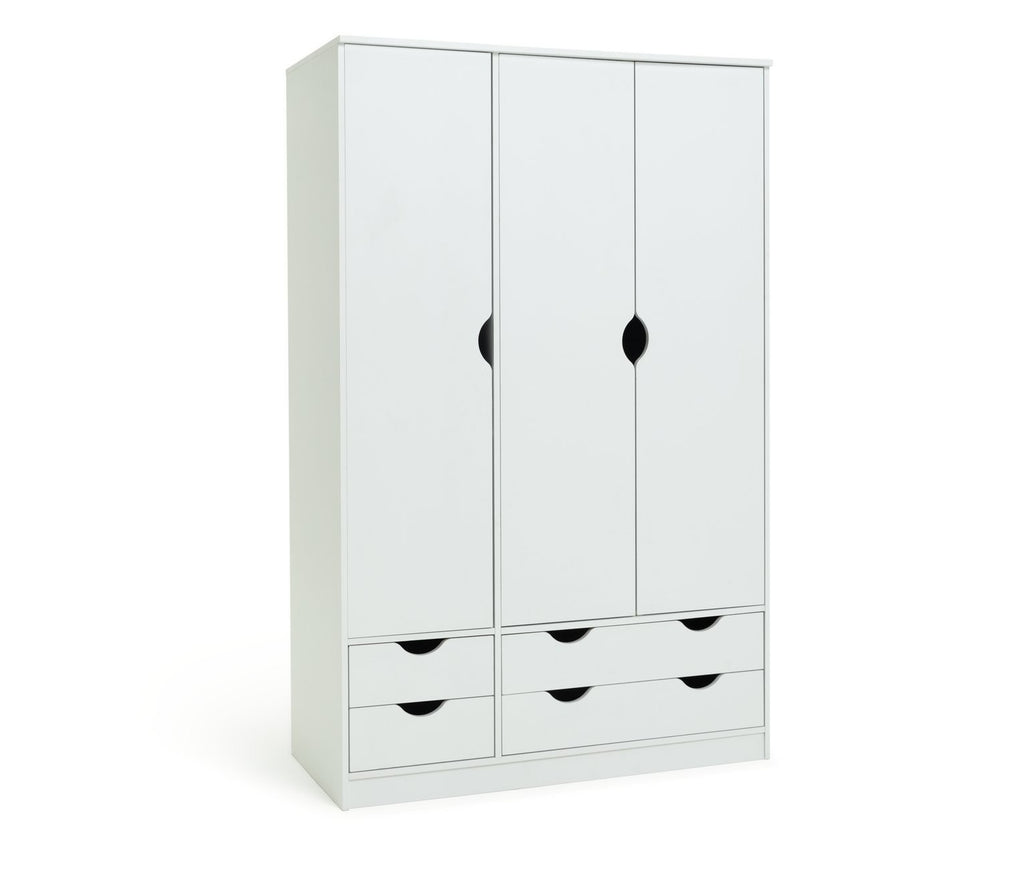 Kids Pagnell 3 Door 4 Drawer Wardrobe - White | large kids wardrobe
