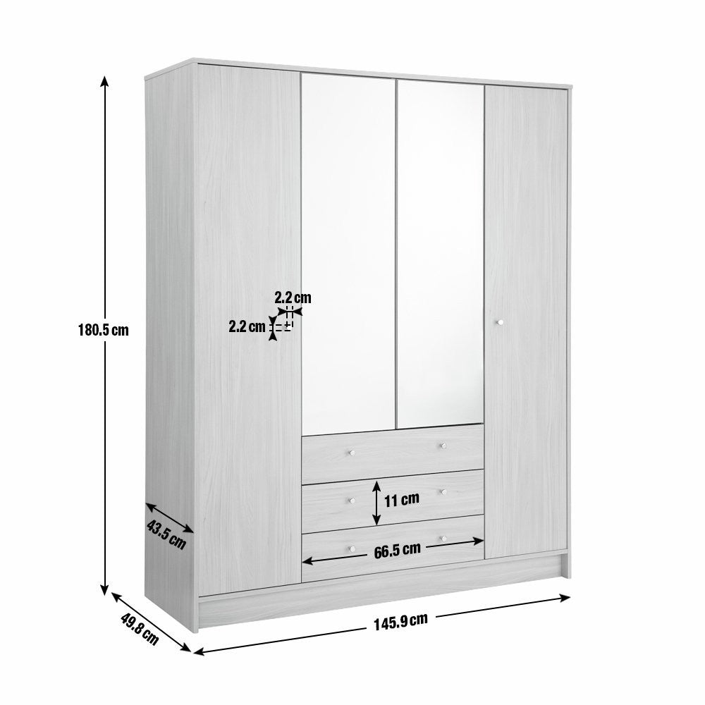 Home Malibu 4 Door 3 Drawer Wardrobe - White | Large white wardrobe with drawers