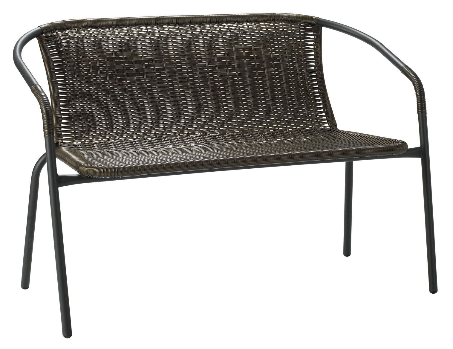 2 Seater Steel & Wicker Effect Garden Bench-Brown