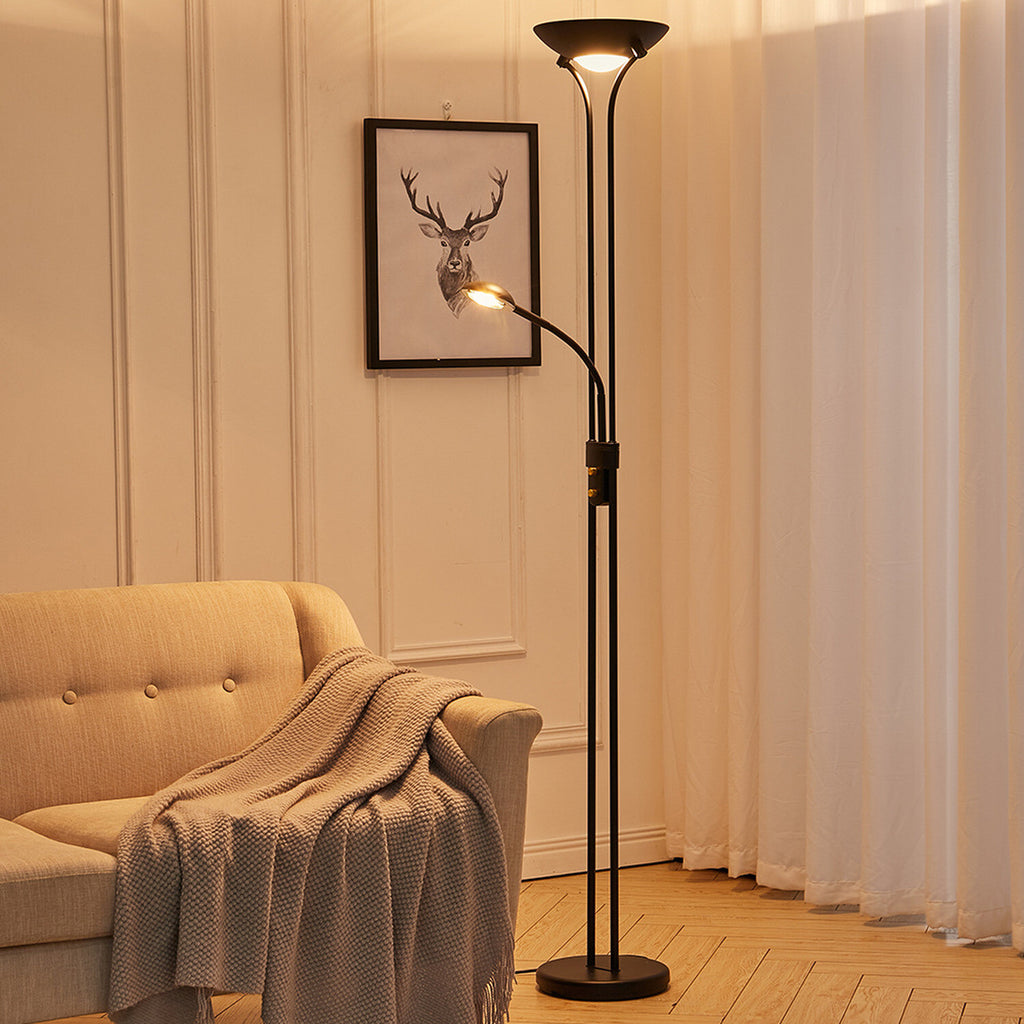 Father & Child Uplighter Floor Lamp Black | Adjustable Reading Light Modern Home