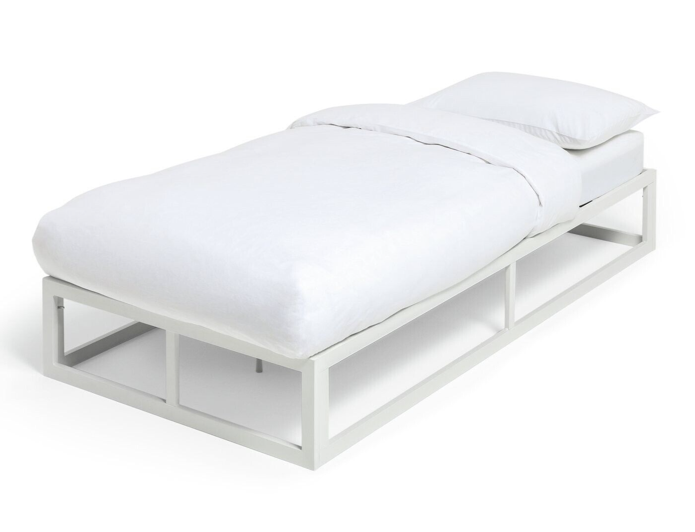 Platform Single Metal Bed Frame - White