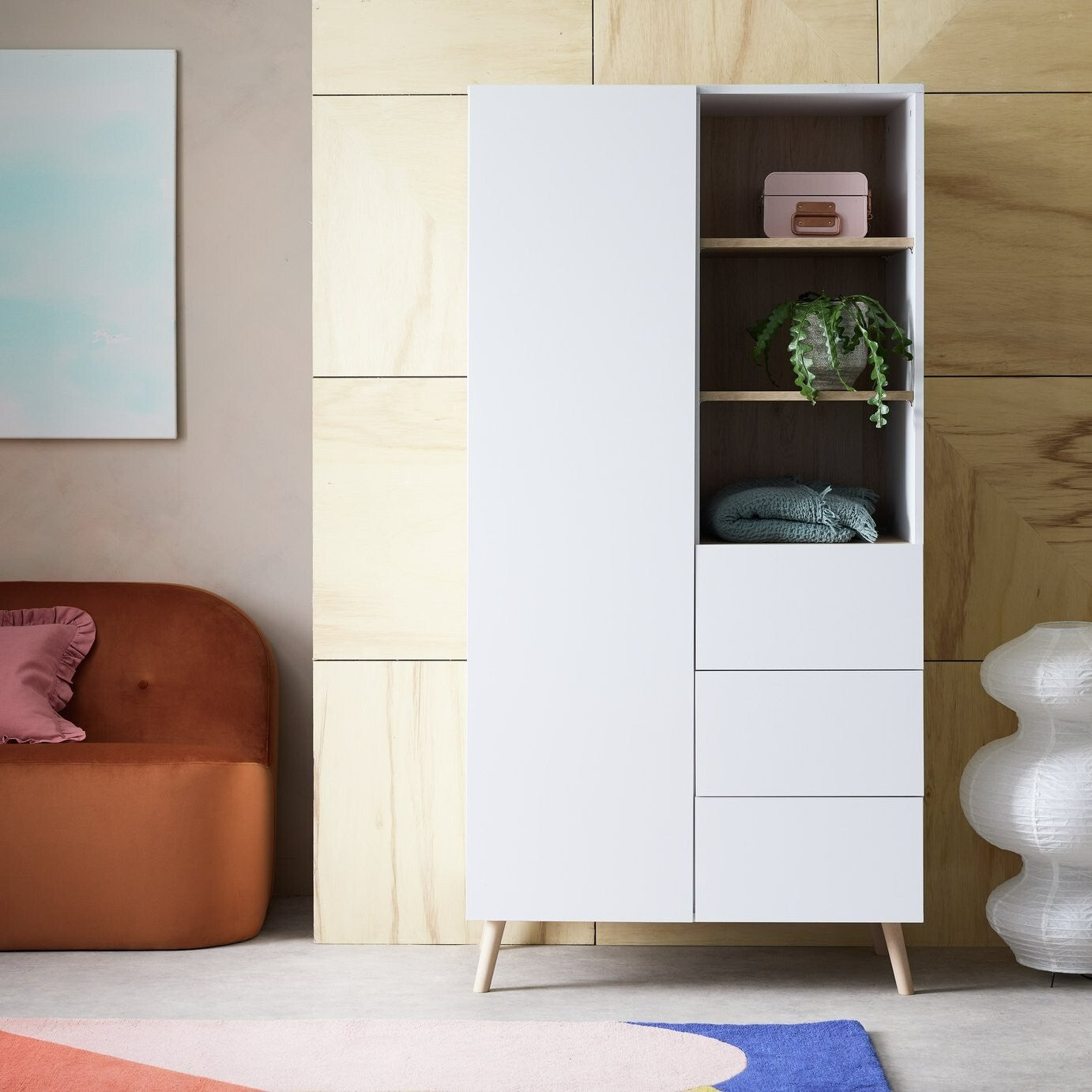 Skandi 1 Door 3 Drw Open Wardrobe -White Two Tone