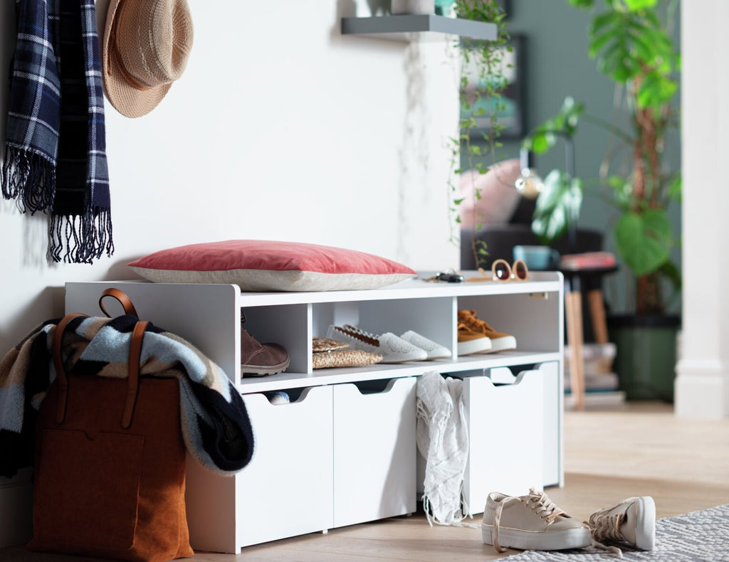 Habitat Compton 3 Shelf Shoe Bench - White | Storage Organiser Hallway Entryway