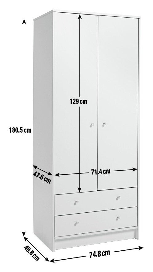 Malibu 2 Door 2 Drawer Wardrobe - White ( B Grade )