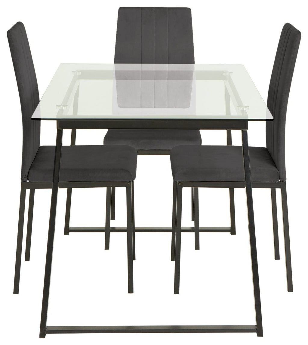 Home Tyrus Glass Dining Table & 4 Charcoal Chairs | Modern Kitchen Dining Set
