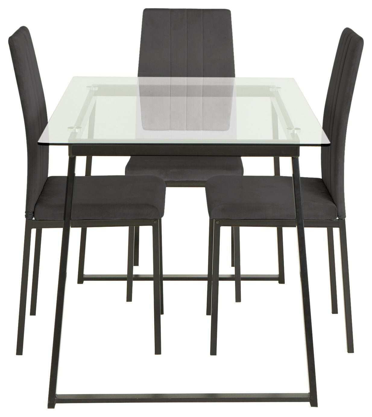 Home Tyrus Glass Dining Table & 4 Charcoal Chairs | Modern Kitchen Dining Set