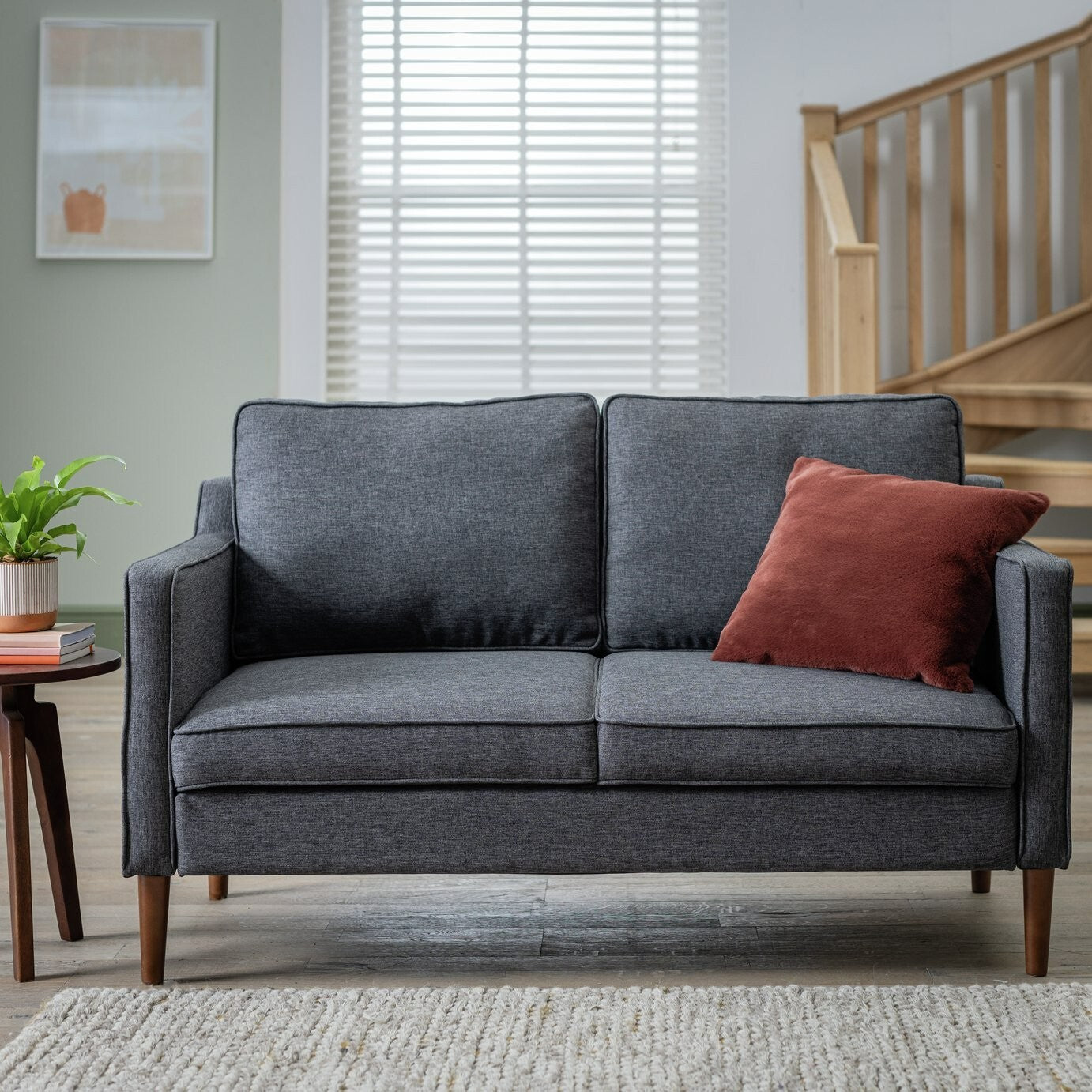 Home Knox Fabric 2 Seater Sofa Charcoal | Compact Living Room Couch Armchair