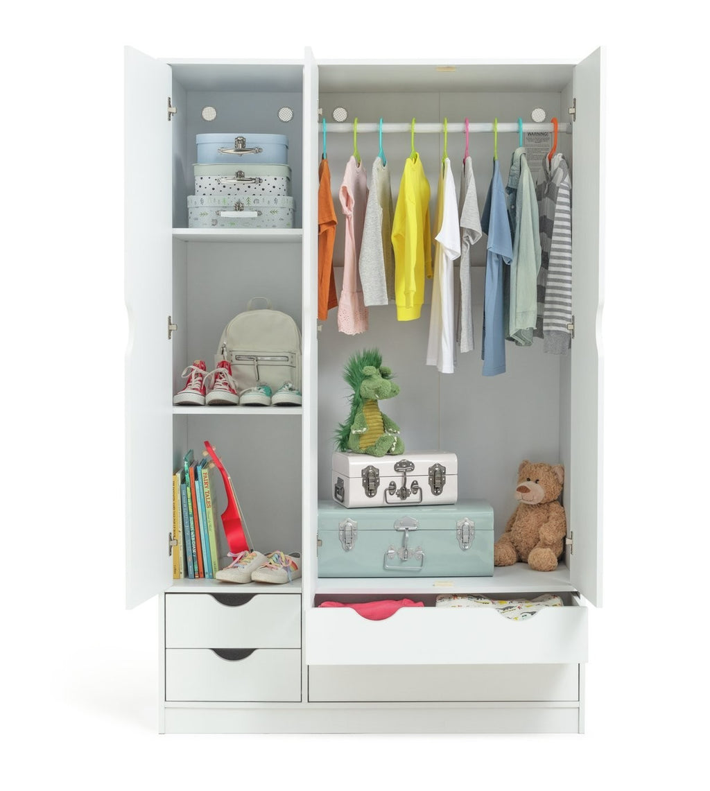 Kids Pagnell 3 Door 4 Drawer Wardrobe - White | large kids wardrobe