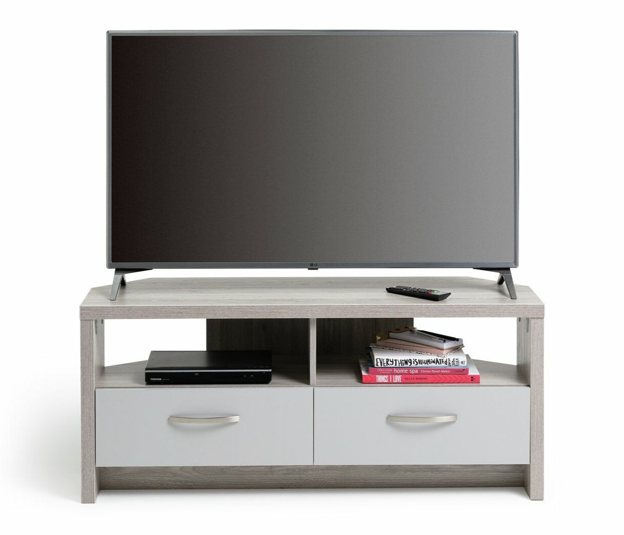 Home Venice 2 Drawer Large Corner TV Unit Grey | Modern Entertainment Furniture