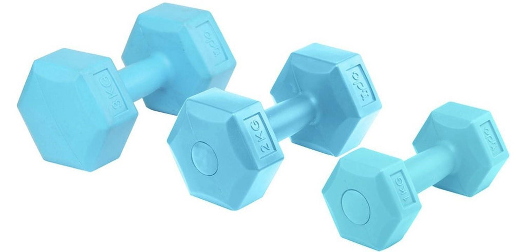 Opti 12kg Circular Fixed Dumbbell 6 Piece Weights Set Storage Blue Weights