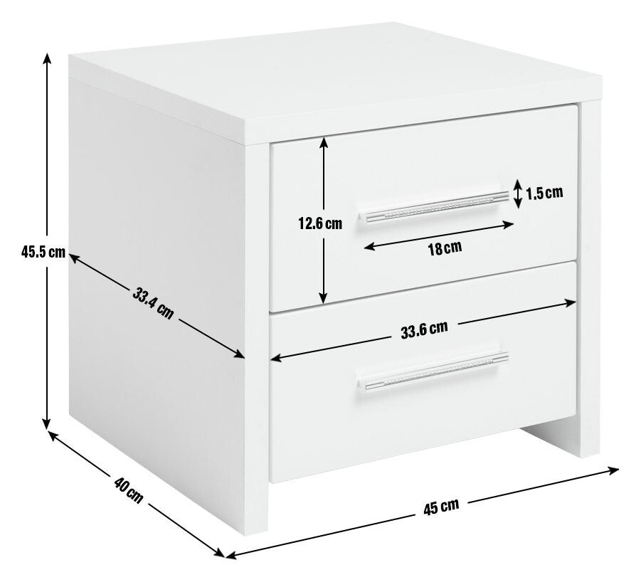 Broadway 2 Drw Bedside Table - White & Oak