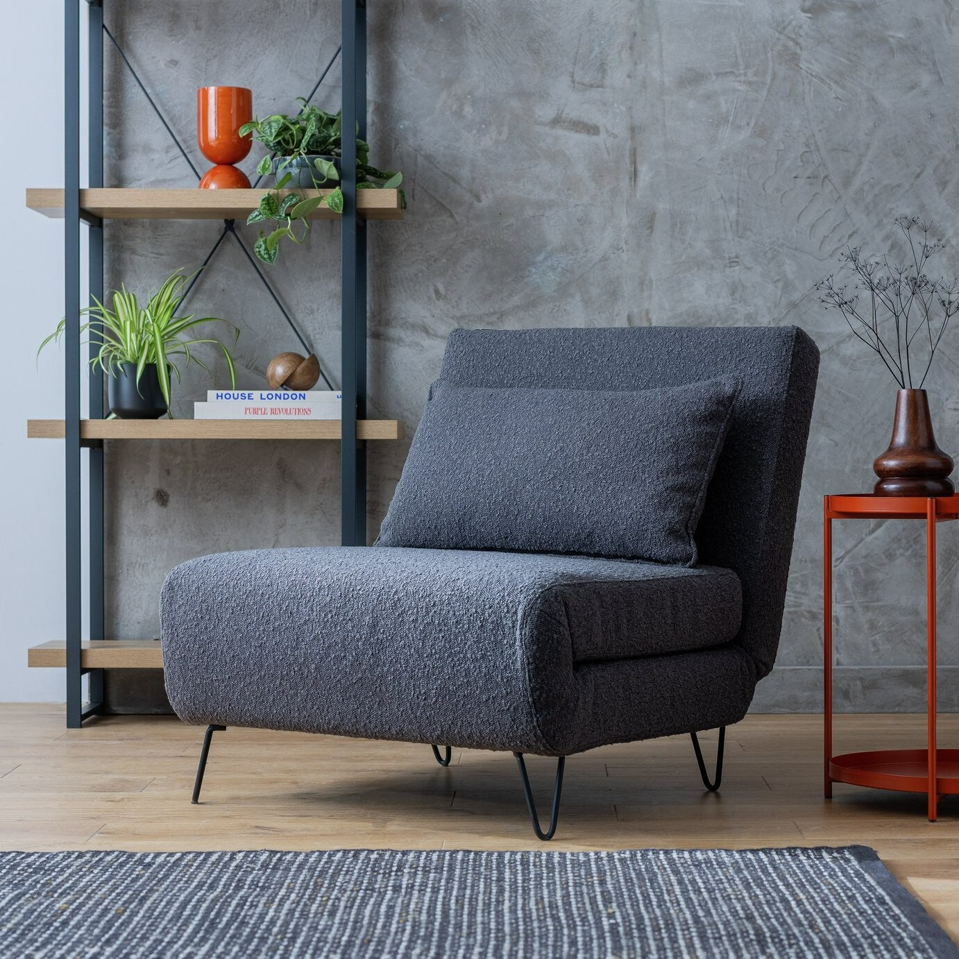 Roni Fabric Small Single Chair Bed -Grey