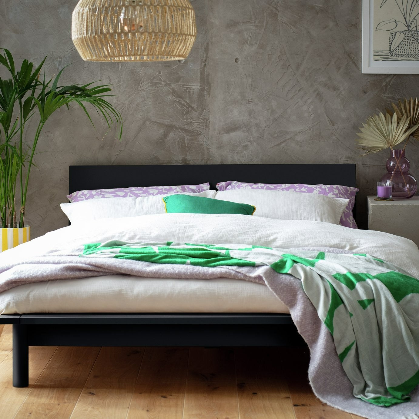 Akio Double Wooden Platform Bed Frame - Black | minimalist bed frame