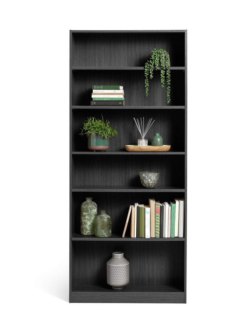 Maine 6 Shelf Bookcase - Shelving Storage Unit Display Cabinet - Black