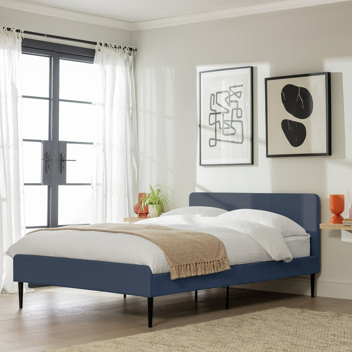 Home Kristopher Small Double Bed Frame Blue | Sturdy Bedroom Furniture