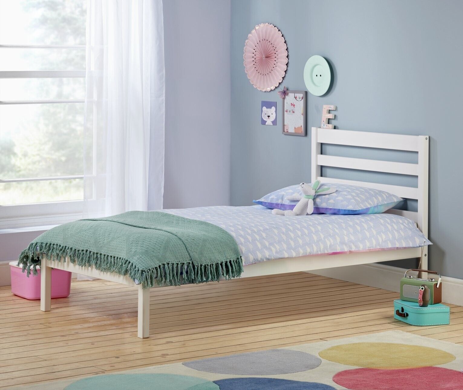 Kaycie Single Bed Frame 3FT With Headboard - Wooden - White - No Mattress