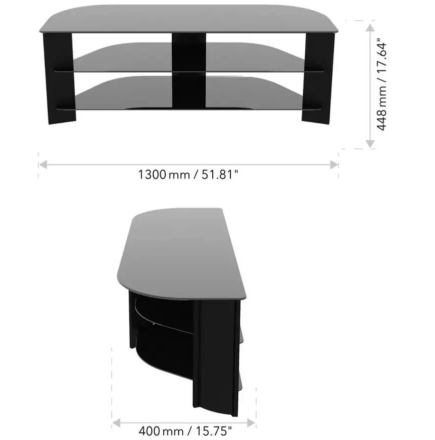 AVF Corner TV Stand With Storage in Black - Up to 65 Inch TV Unit Glass - 130cm