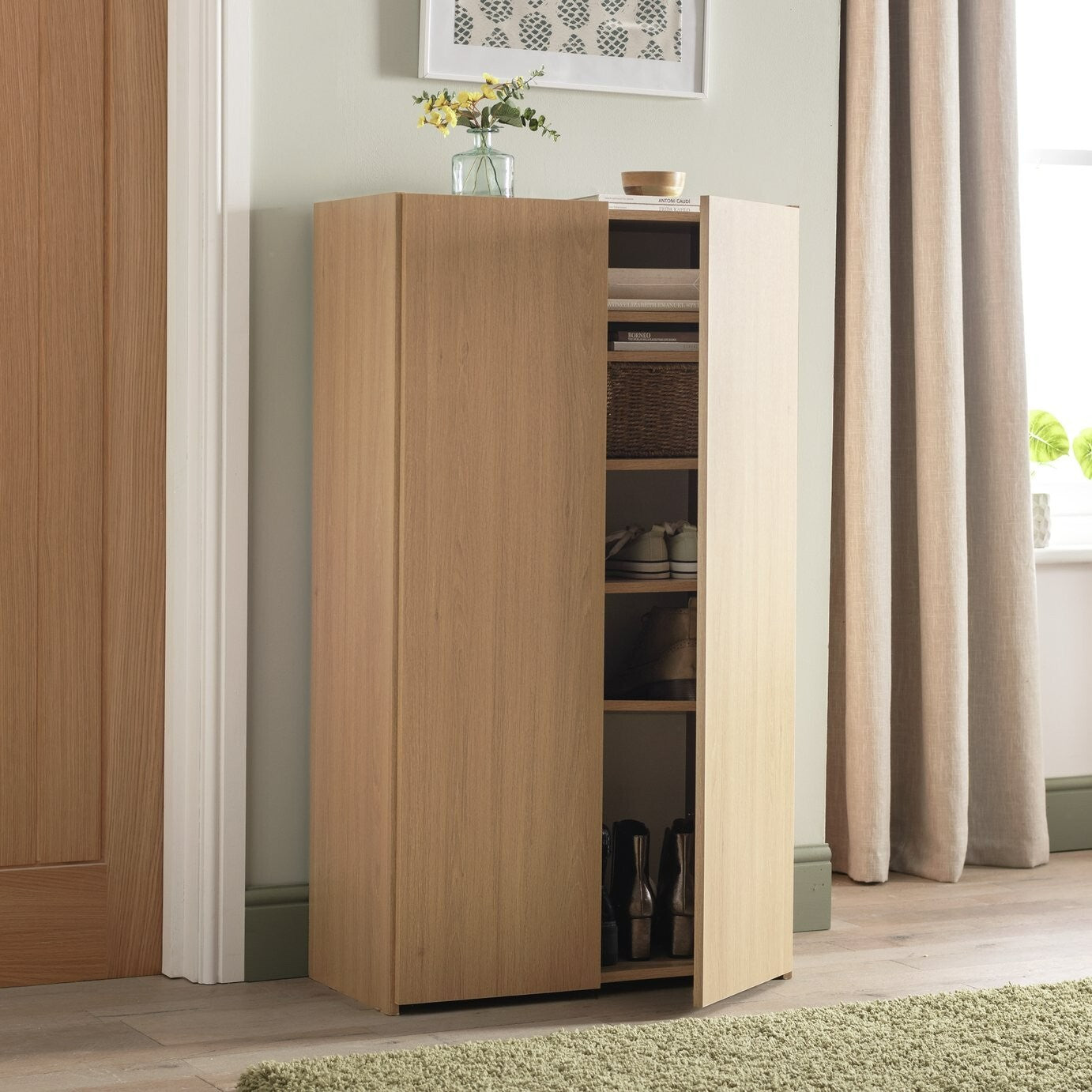 Seville 2 Door Shoe Storage Cabinet - Oak