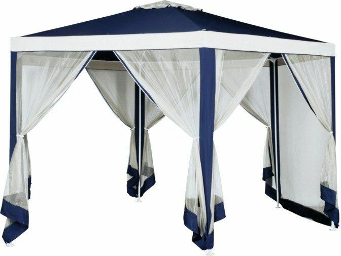 Home 4m Hexagonal Garden Gazebo with Side Panels - Blue | Outdoor Patio Canopy